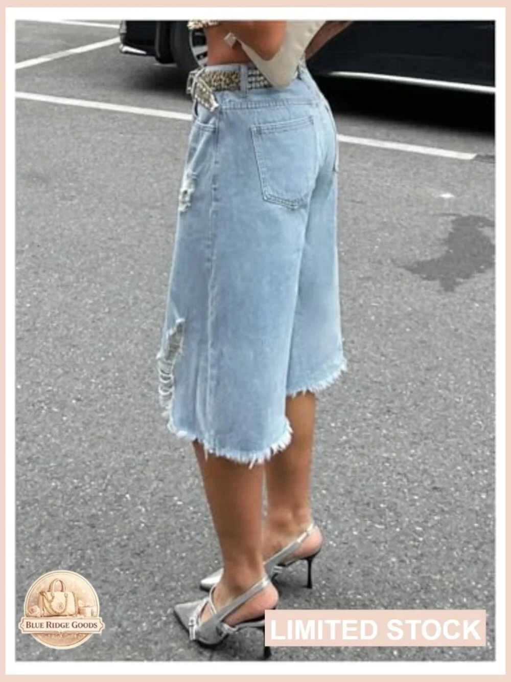 Wide Leg Baggy Cropped Denim Shorts Y2K Ripped Raw Hem High Rise Streetwear
